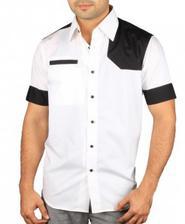 White Short Sleeved Shirt With Black Patches