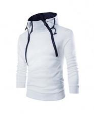 Zacoo White Polyester Hip Hop Broadcloth Zipper Hooded