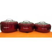 3 Pcs Dynasty Jumbo Hot Pot Set Stainless Steel Inner Bowl - Glass Lid Red Color