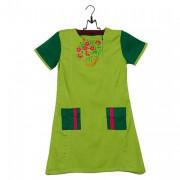 Parrot Green Cotton Embroidered Kurti for Girls