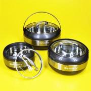 3 Pcs Dynasty Hot Pot Set Stainless Steel Inner Bowl - Glass Lid Grey Color