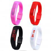Bundle Offer - LED Digital Digital Rectangle Dial Rubber Watch For Boys & Girls - Multi Color