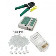 Pack Of 3 - Network Cable Tester, Network Cable Crimp & Lan Ethernet Connector (1000Pcs)