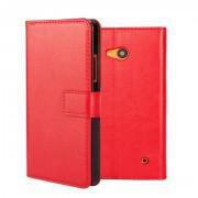 Horse Skin Leather Wallet for Nokia Lumia 640 - Red