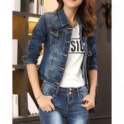 Women Korean Short Casual Long Sleeve Outerwear Denim Jeans Jacket