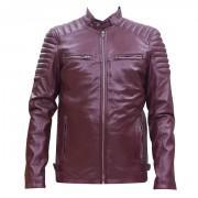Maroon Front Zipper Leather Jacket-MP 6