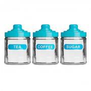 Tea, Coffee and Sugar Clear / Blue Lids Set