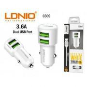 LDNIO C309 3.6A 18W Dual USB Ports Car Charger + USB Cable