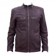 Brown Leather Jacket With Zipper Pockets-MP 01
