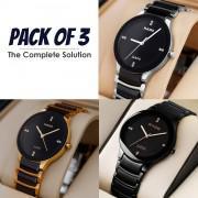 PACK OF 3 - Rado Elegant Watches [ Black & Gold, Black & Silver,  Full Black ]