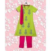 Parrot Green Cotton Suit for Girls - 3 Pcs - GS-218