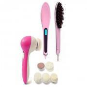 Pack Of 2-Hair Straightener Brush & Face Massager-Pink