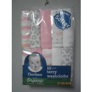 Gerber Baby Girl 10-Pack Organic Cotton Pink & Gray Terry Washcloths