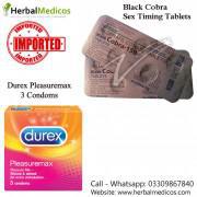 Pack Of 2 Black Cobra Tablets And Durex Pleasuremax Condoms