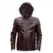 Brown Leather Jacket With Hoodie-MP 08