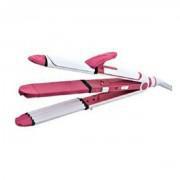 Kemei KM-1291-Professional Hair Straightener, Curler & Crimper Iron-White & Pink
