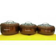 3 Pcs Dynasty Hot Pot Set Stainless Steel Inner Bowl - Glass Lid Brown Color